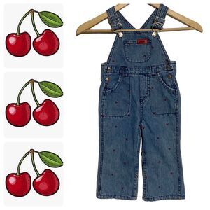 FADED GLORY Embroidered Cherry Denim Baby Overalls